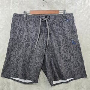 AFTCO Board Shorts Mens 36 Gray Topographic Print Fishing Utility Performance